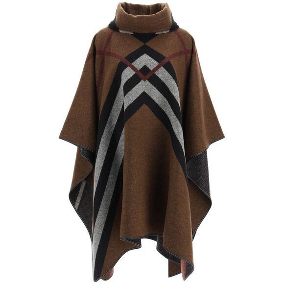 Brown Check Chevron Poncho for Women - Picture 1 of 4